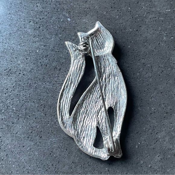 Art Deco Style Cat Pin Brooch BLATMarcasite Silver Kitty Unmarked - Picture 2 of 3
